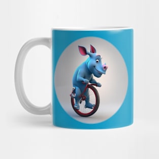 Blue baby rhino unicycling Mug